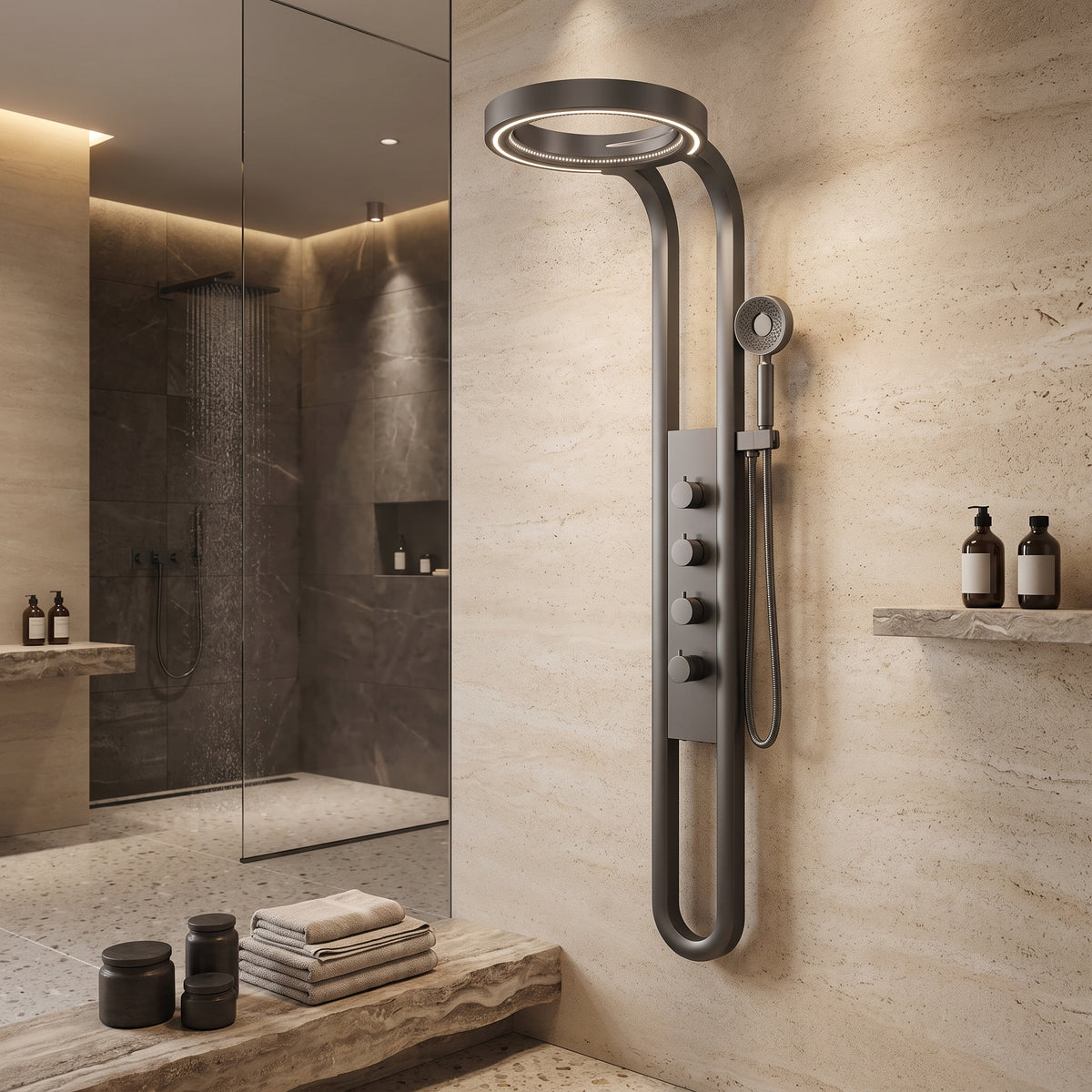 Panneau de douche hydromassant gris anthracite