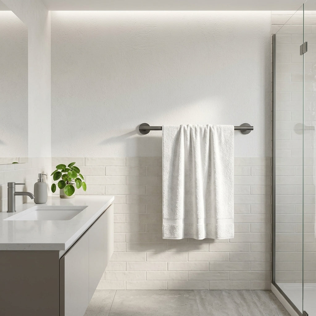 Porte-serviettes gris brossé – mise en situation en salle de bain