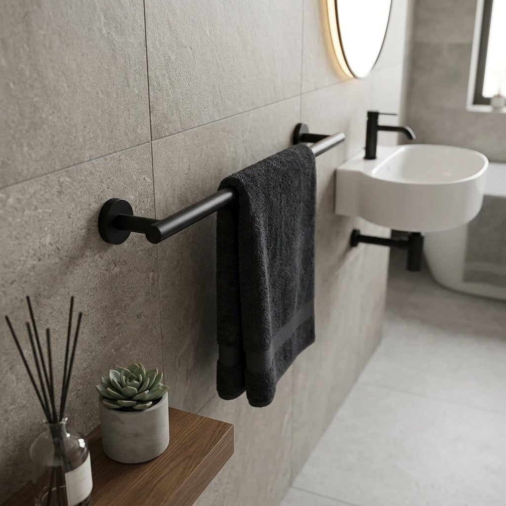 Porte-serviettes noir mat – mise en situation en salle de bain