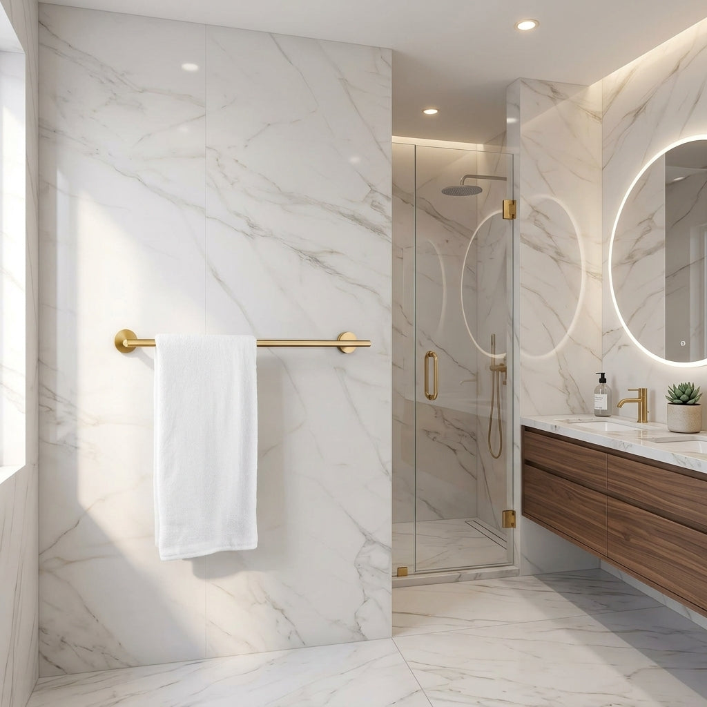Porte-serviettes or brossé – mise en situation en salle de bain