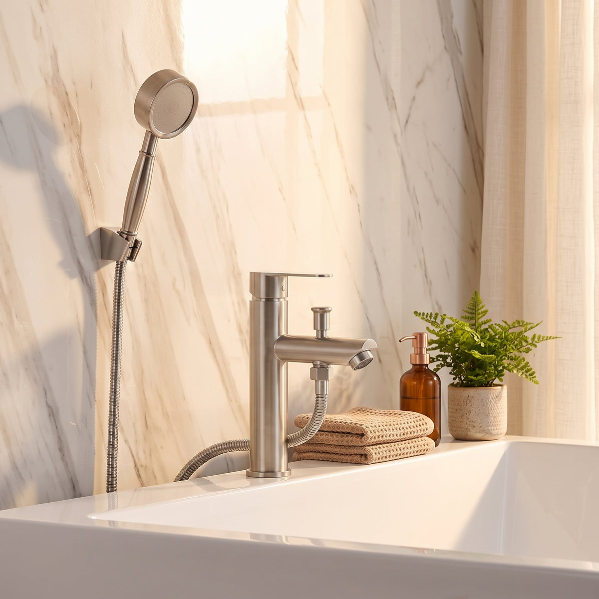 Robinet baignoire monotrou chrome avec sortie flexible