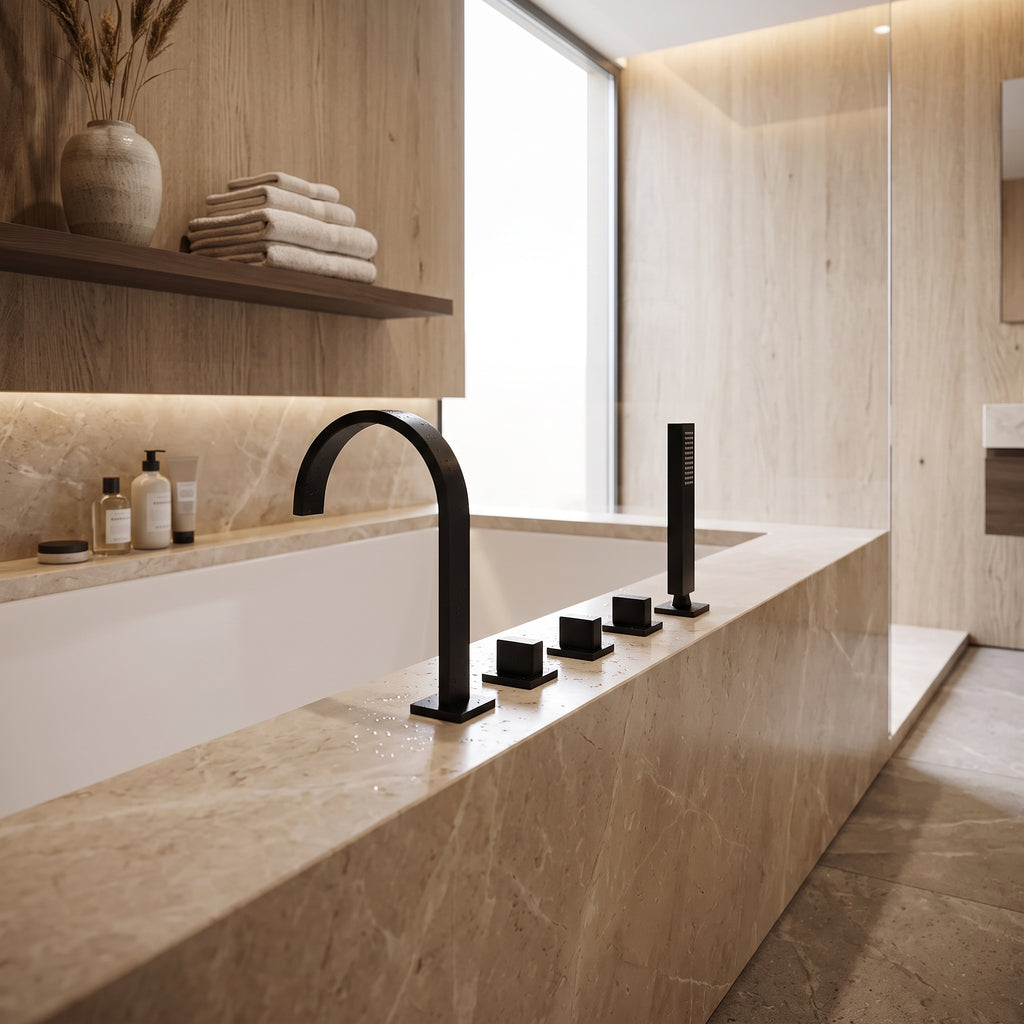 Robinet baignoire noir mat 5 trous design carré