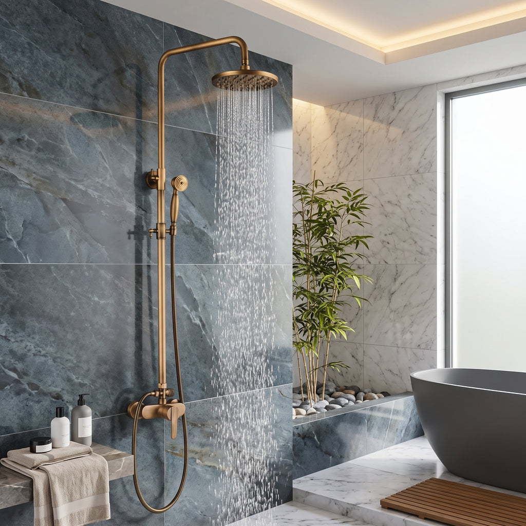 Robinet de douche antique bronze avec étagère