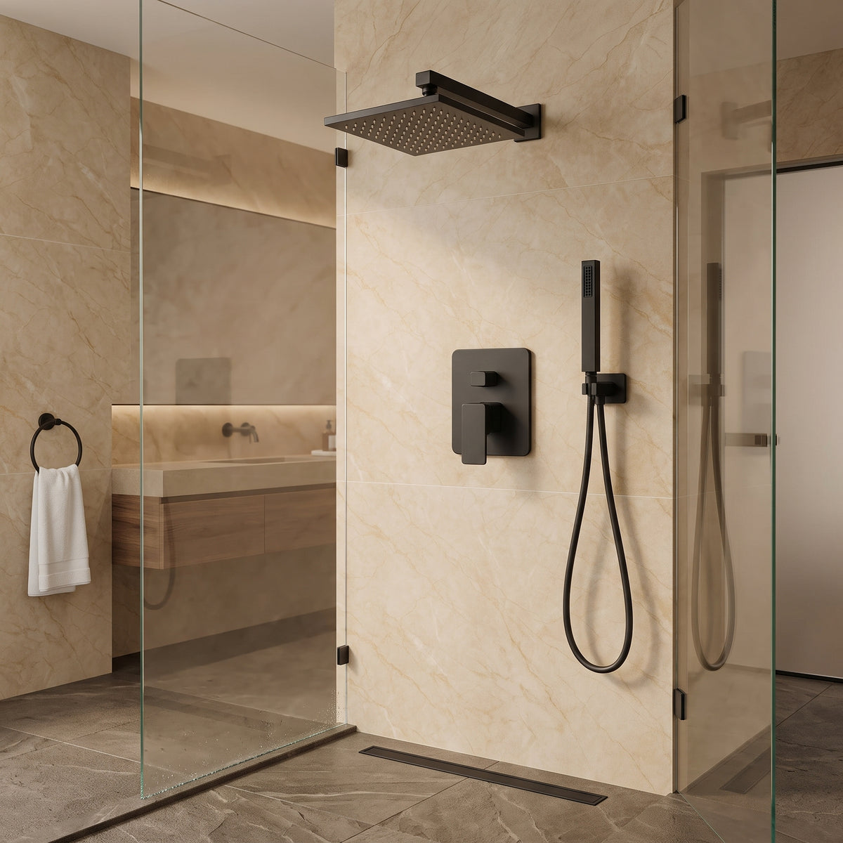 Robinet douche encastré noir cascade pluie