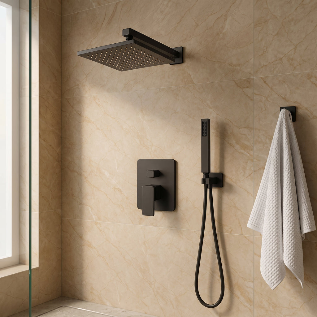 Robinet douche encastré noir cascade pluie – vue 2