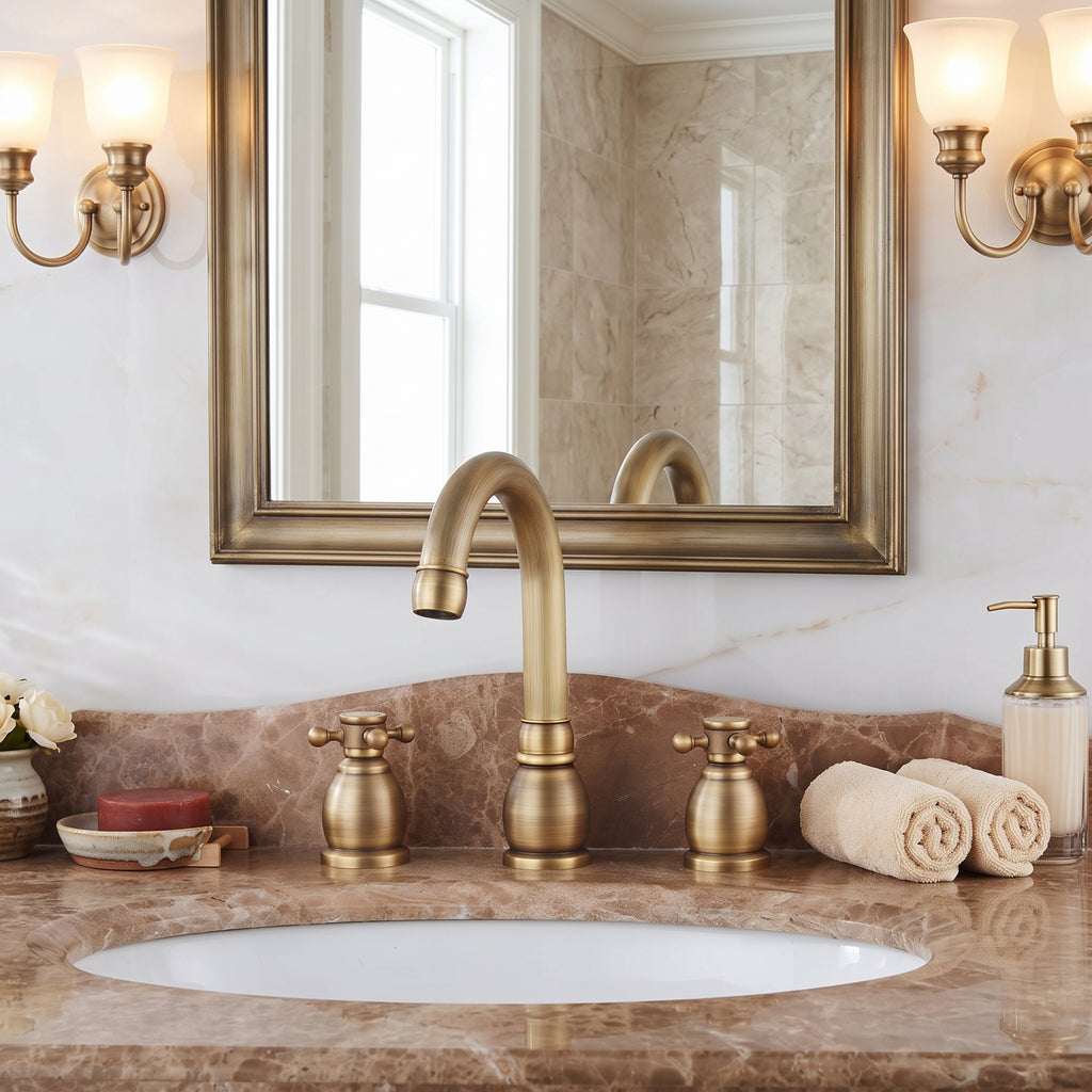 Robinet lavabo 3 trous bronze antique – vue 2