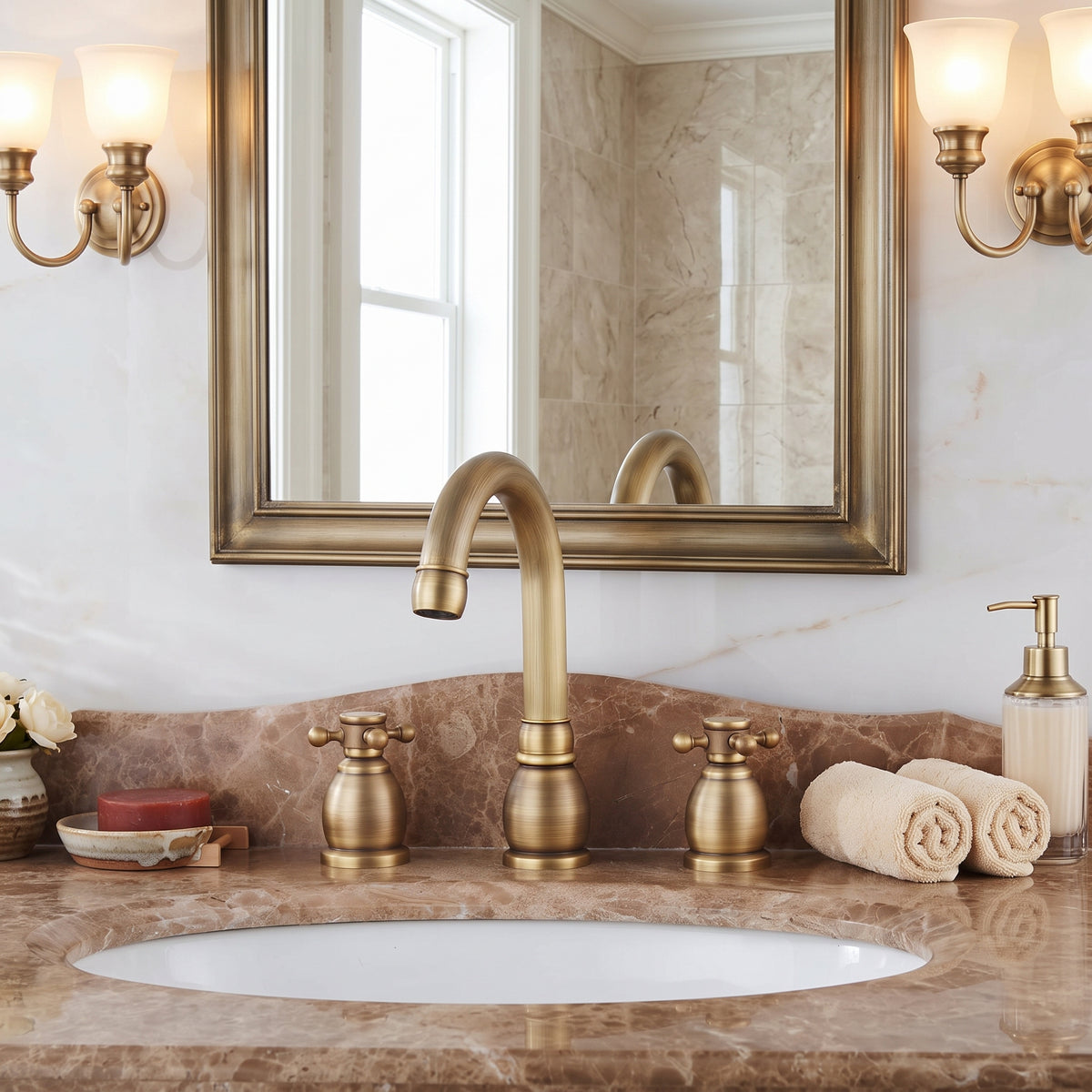 Robinet lavabo 3 trous bronze antique – vue 2