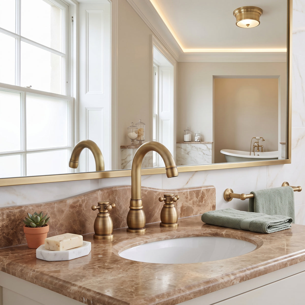 Robinet lavabo 3 trous bronze antique – vue 3