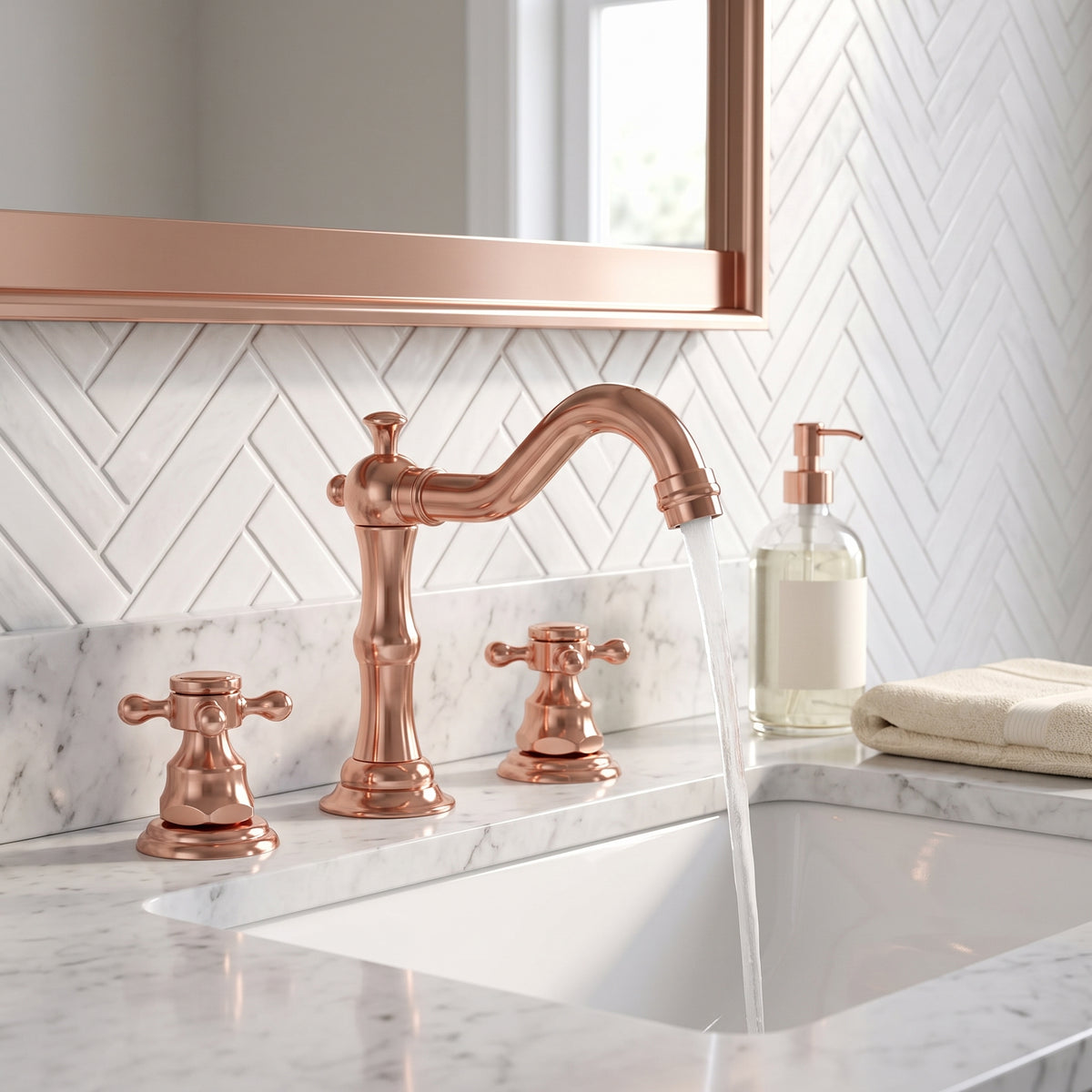 Robinet lavabo 3 trous cuivre antique style classique – vue 2