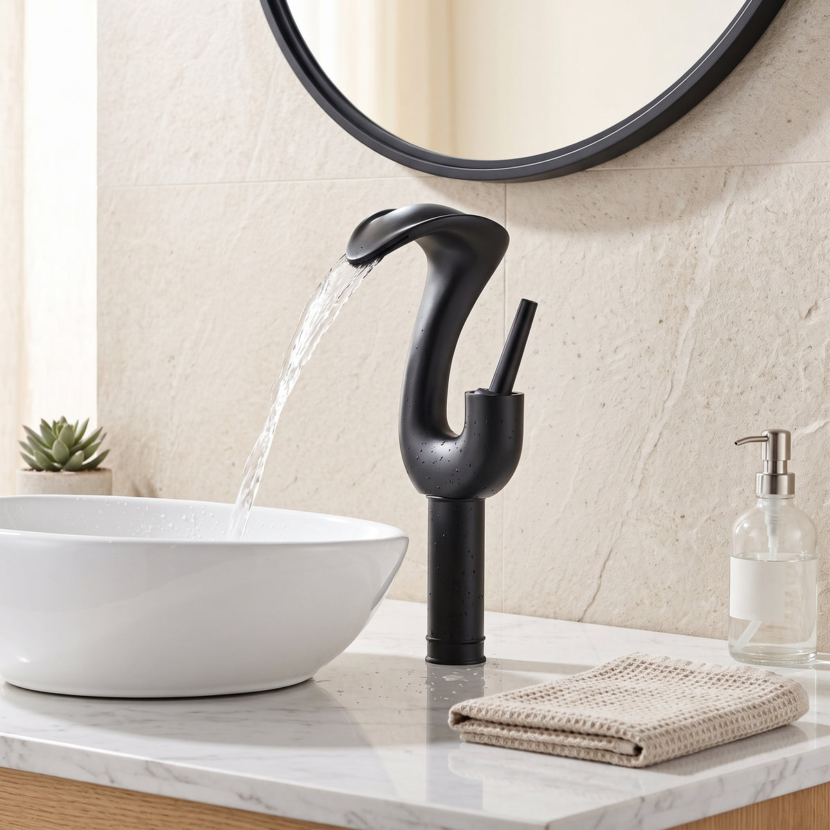 Robinet lavabo cascade haut mitigeur laiton design