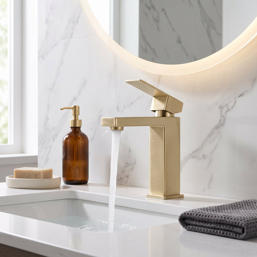 Robinet lavabo mitigeur inox or brossé
