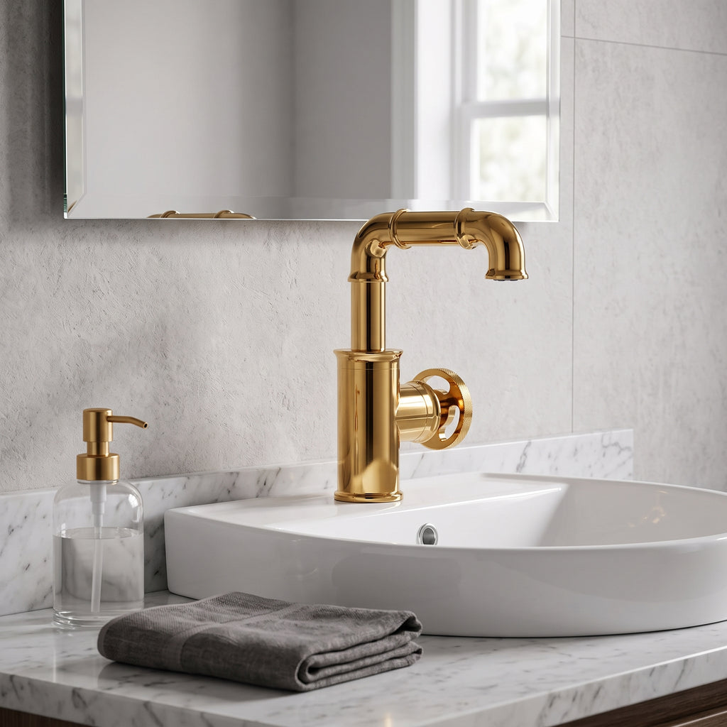 Robinet lavabo mitigeur laiton noir mat style industriel