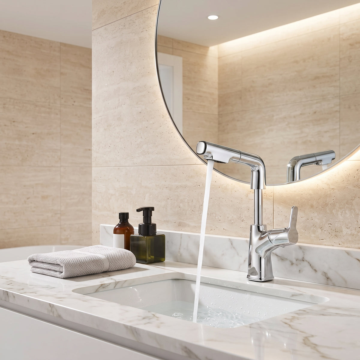 Robinet lavabo orientable avec douchette intégrée