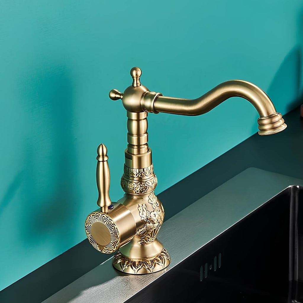 Robinet lavabo vintage laiton sculpté rotatif – vue 4
