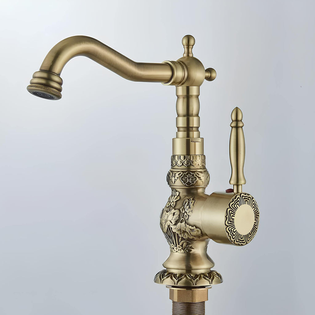 Robinet lavabo vintage laiton sculpté rotatif – vue 5