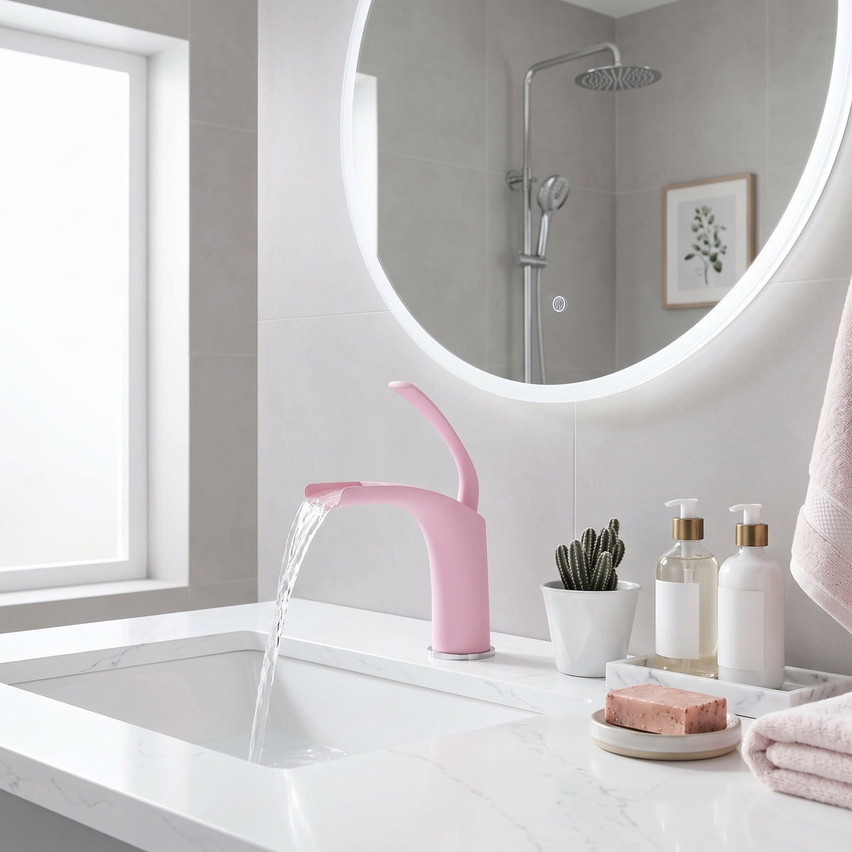 Robinet mitigeur cascade rose en laiton pour lavabo