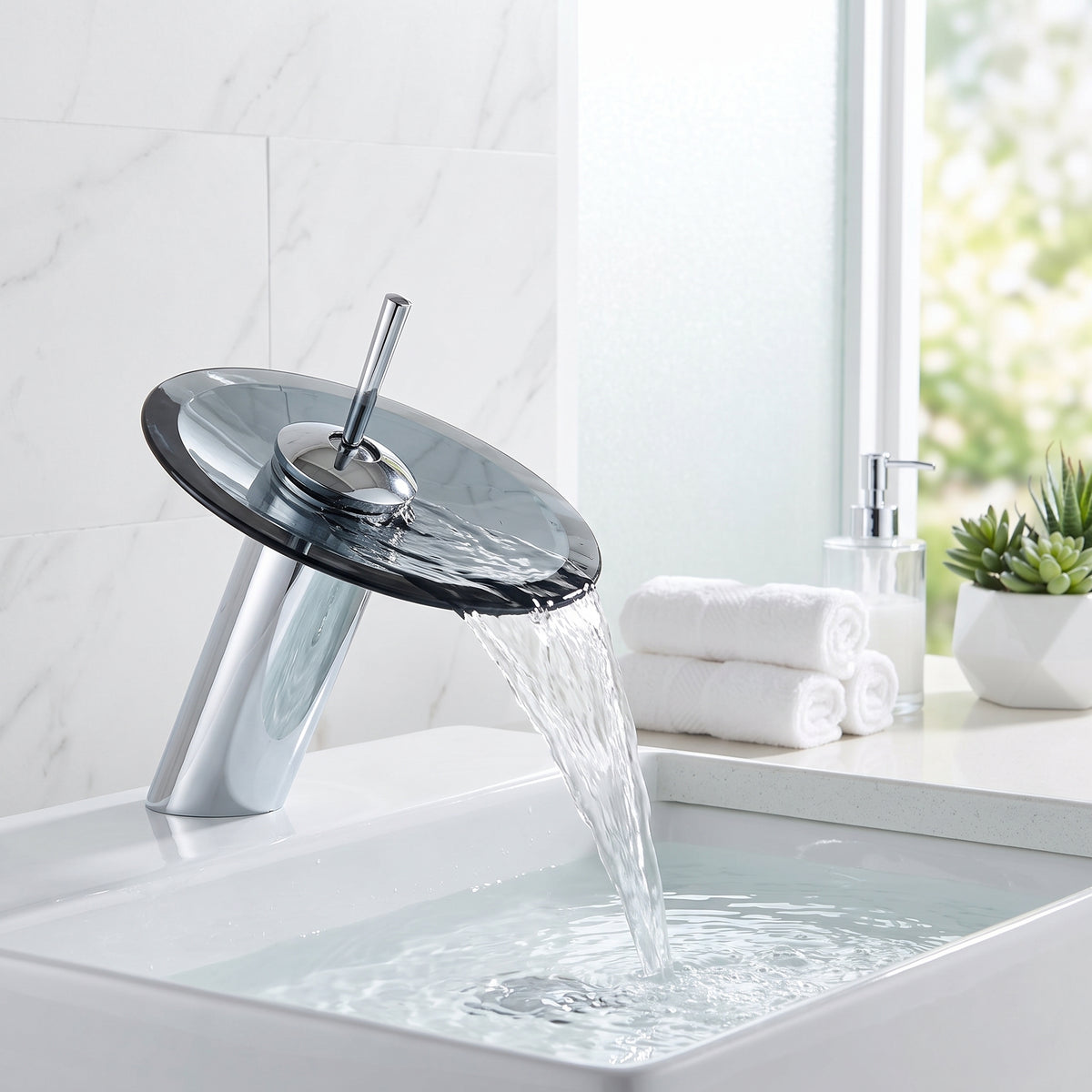 Robinet mitigeur cascade verre trempé