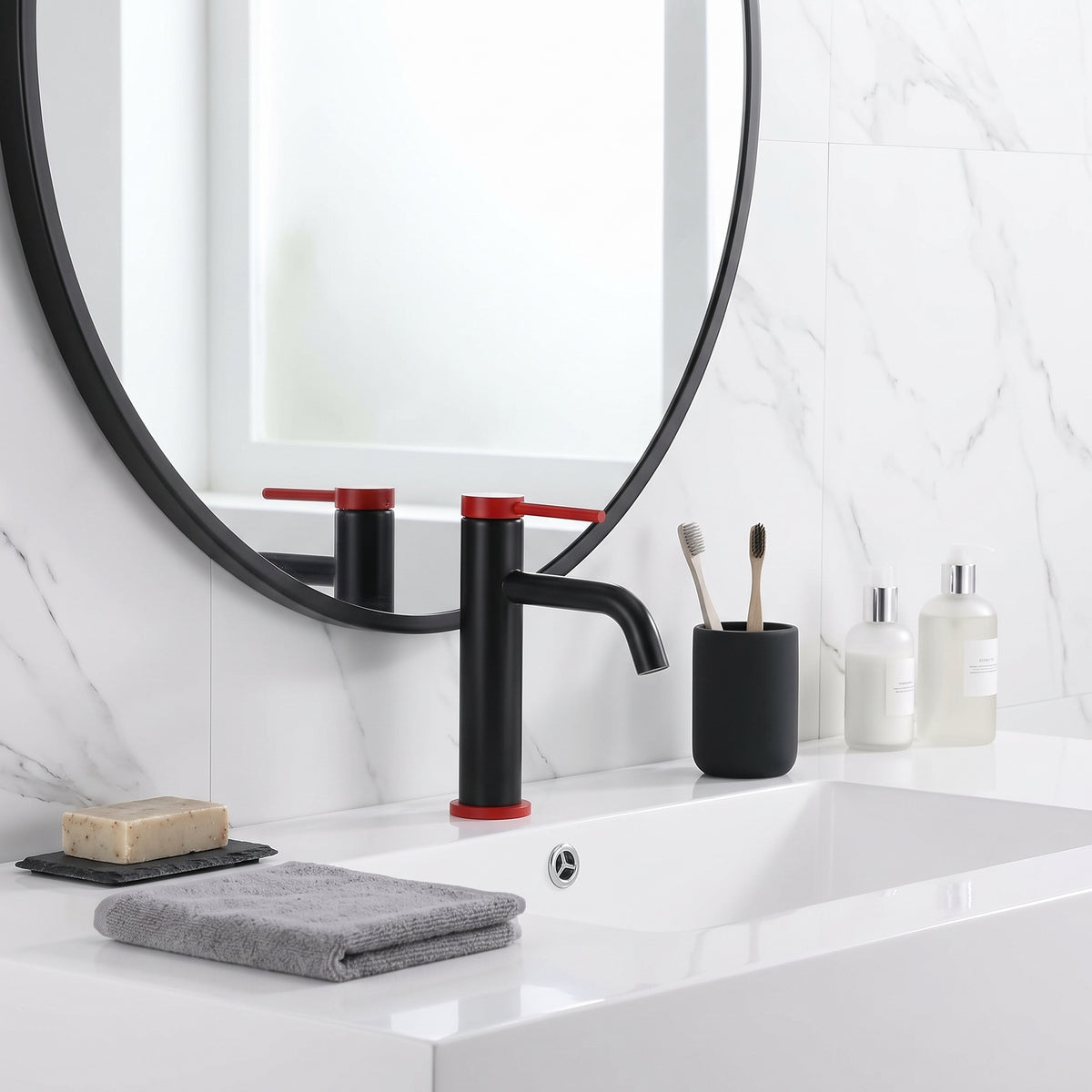 Robinet mitigeur inox brossé bec arrondi salle de bain