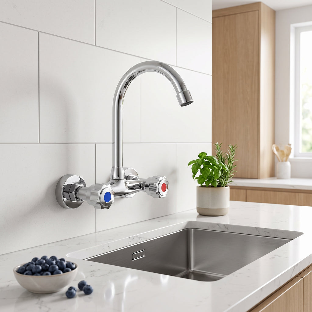 Robinet mural cuisine acier inoxydable bec rotatif