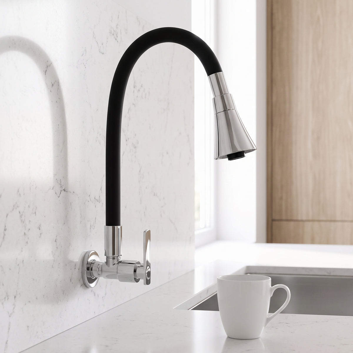 Robinet mural cuisine eau froide - Bec flexible 360°