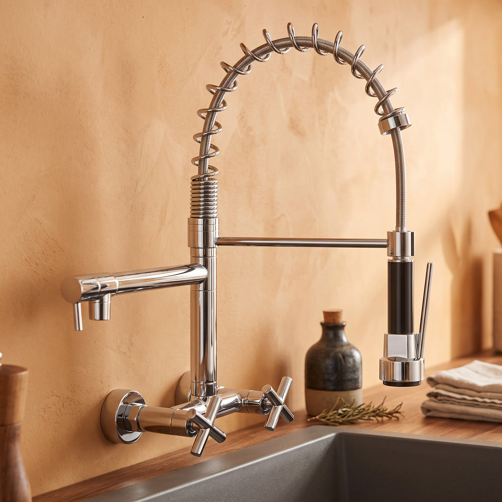 Robinet mural douchette extractible style industriel