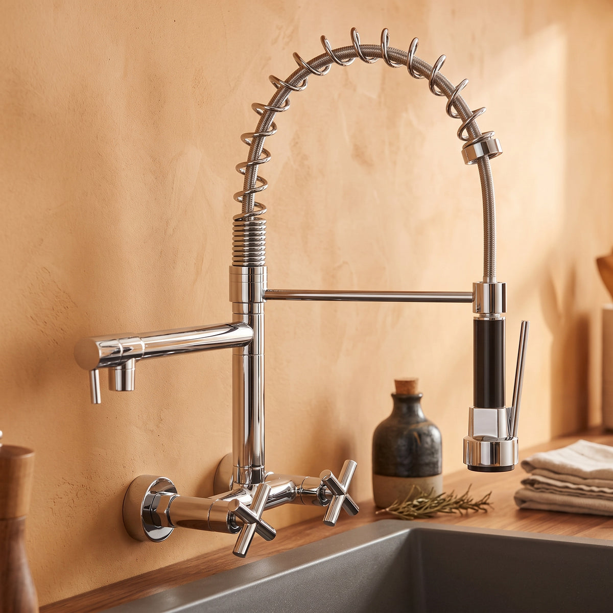 Robinet mural douchette extractible style industriel