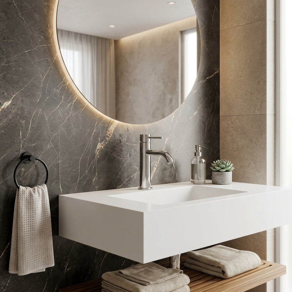 Robinet salle de bain chrome – mise en situation en salle de bain