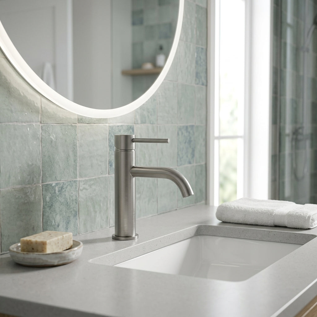 Robinet salle de bain gris brossé