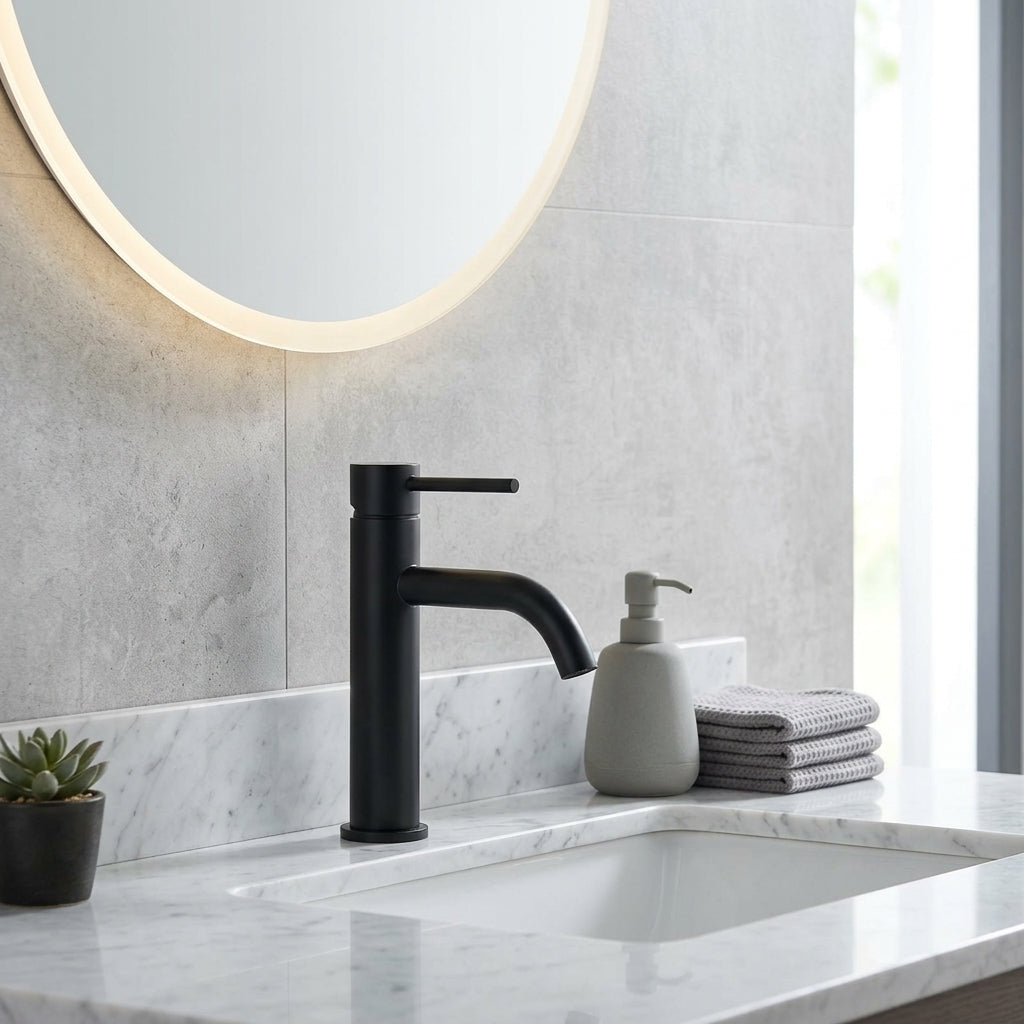 Robinet salle de bain noir mat – mise en situation en salle de bain