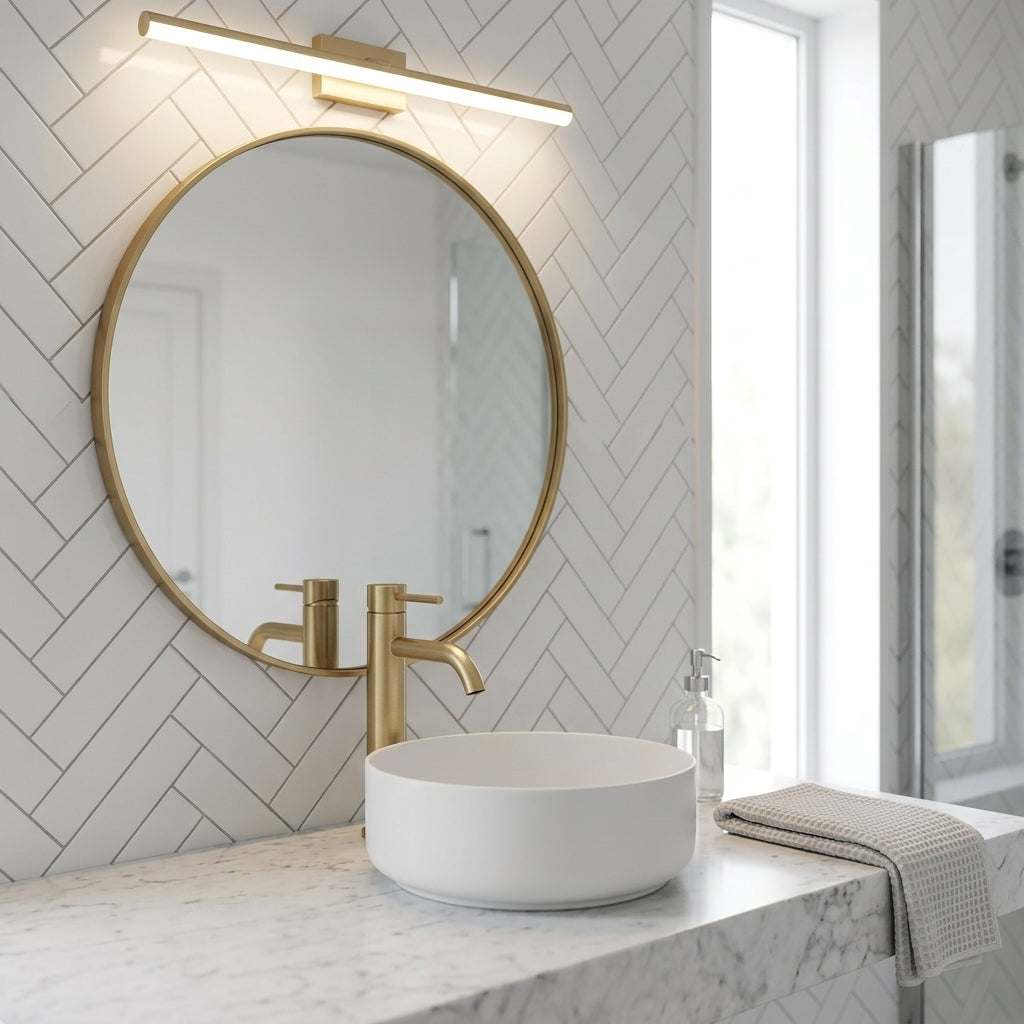 Robinet salle de bain or brossé – mise en situation en salle de bain