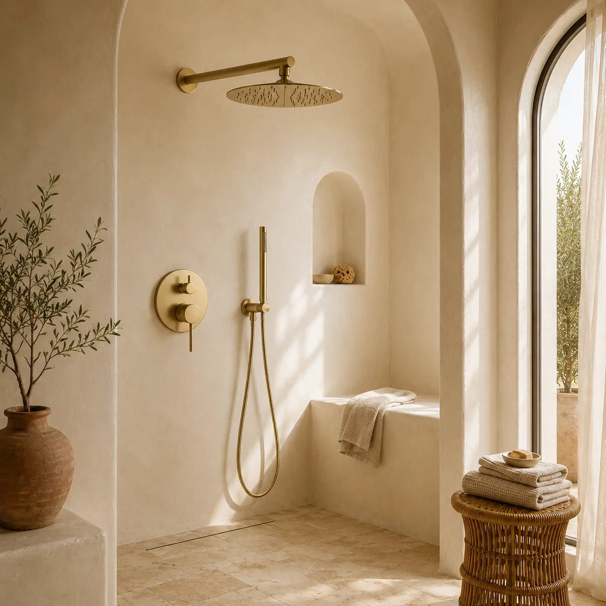 Colonne de douche encastrée dorée