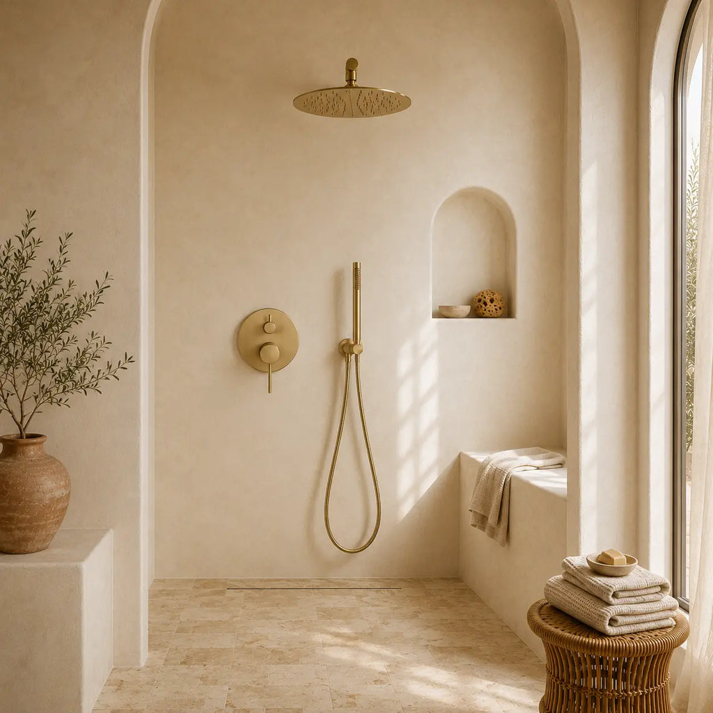 Colonne de douche encastrée dorée