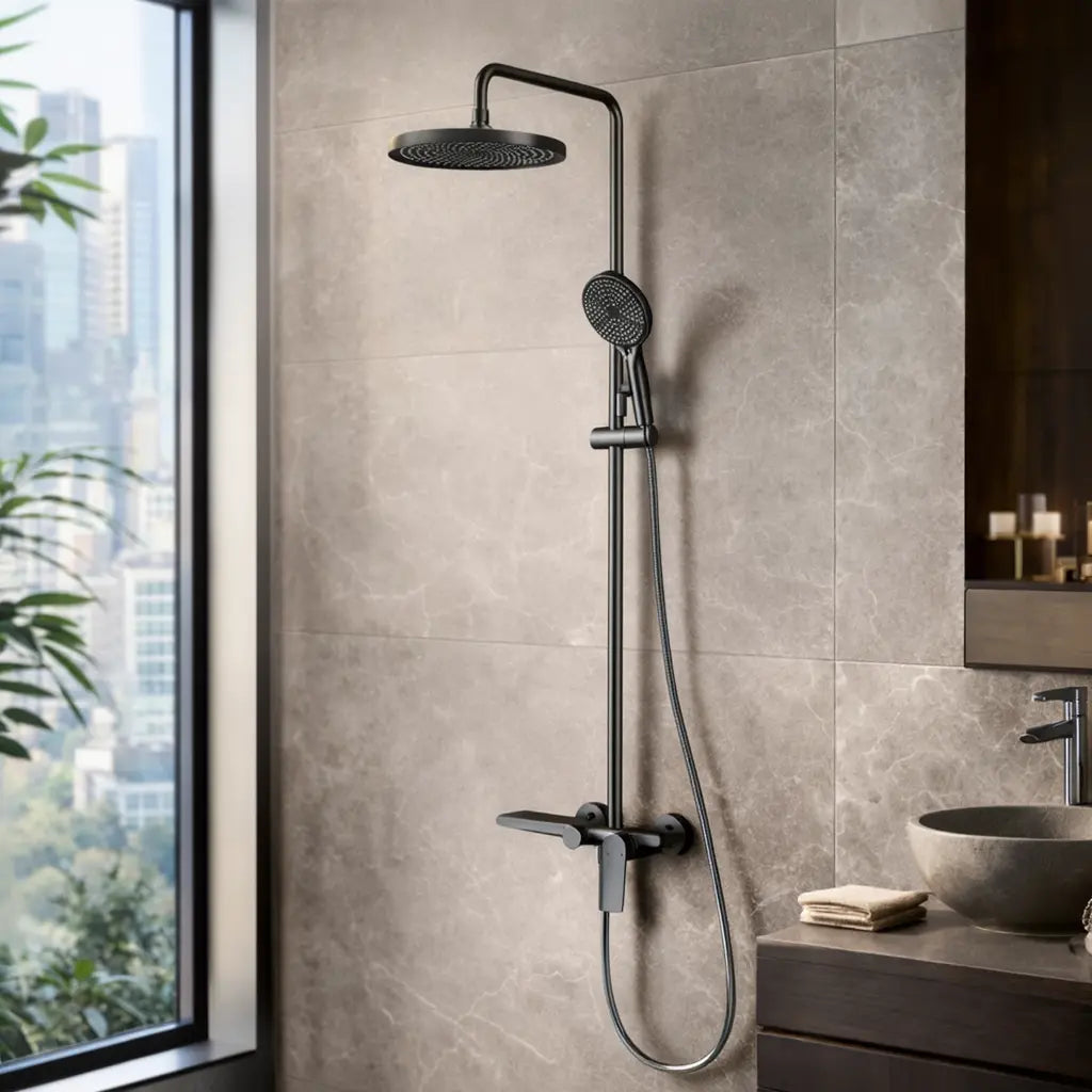 Colonne de douche thermostatique gris brossé