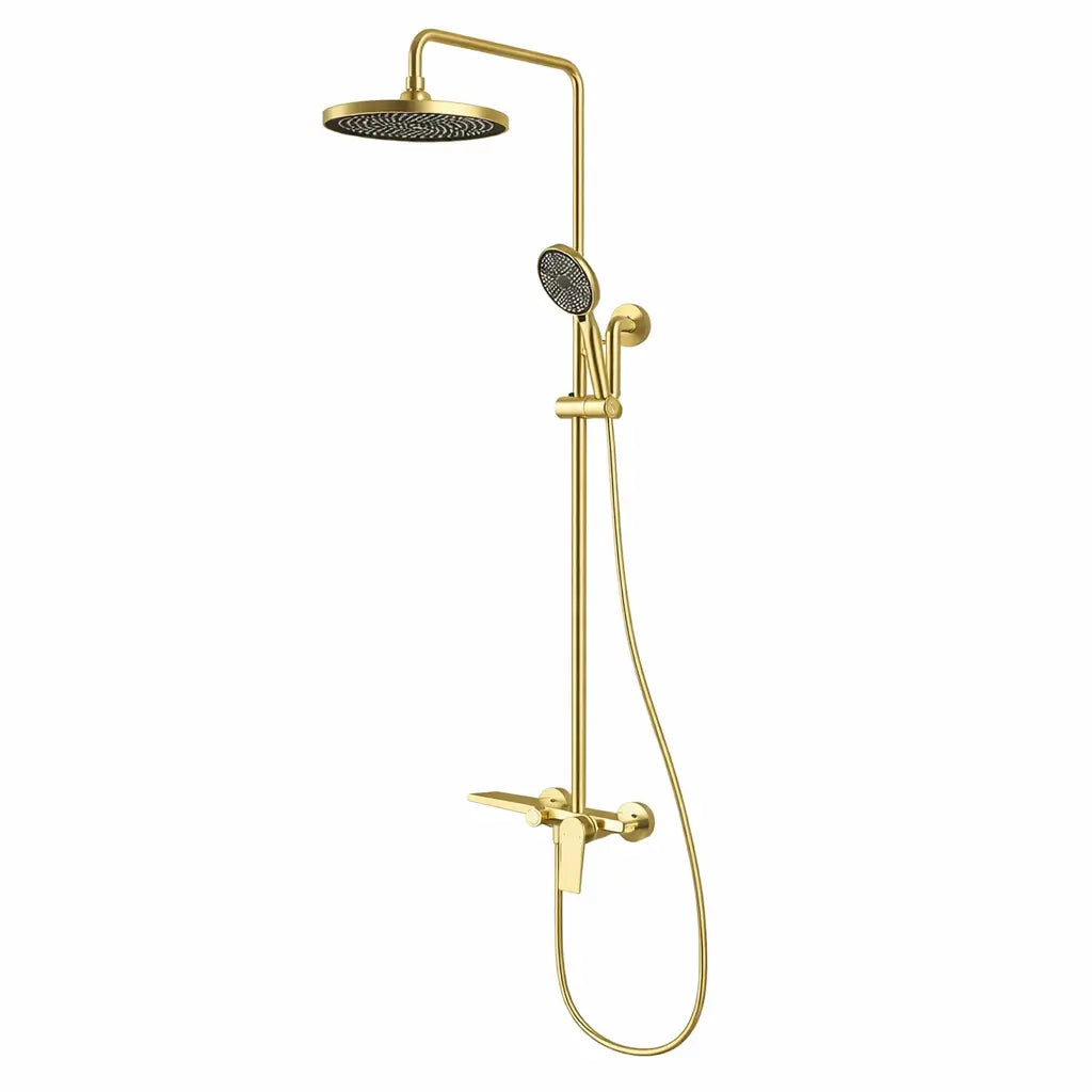 Colonne de douche thermostatique or brossé à deux poignées