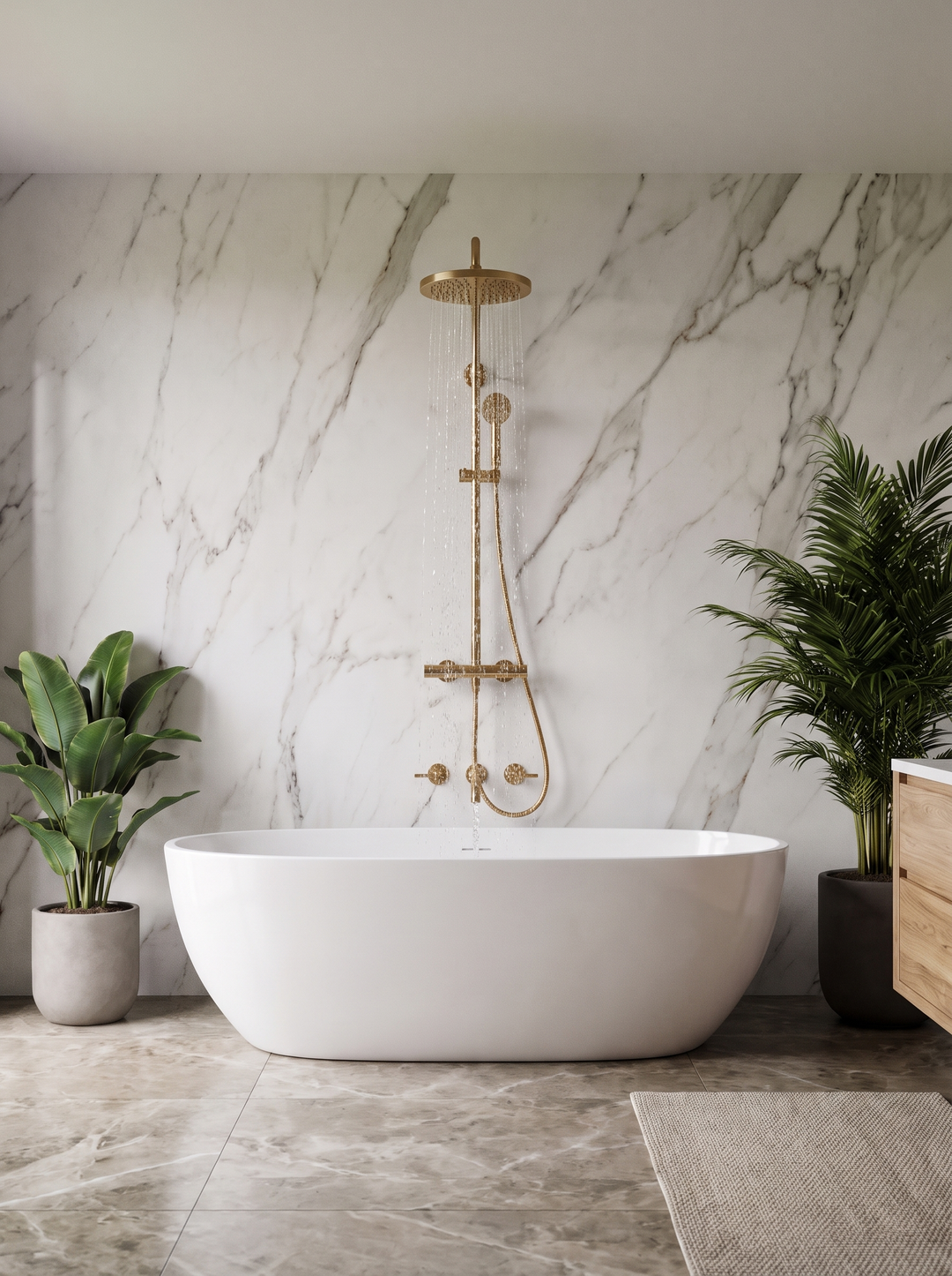 Salle de bain moderne avec colonne de douche et robinetterie Aubalka