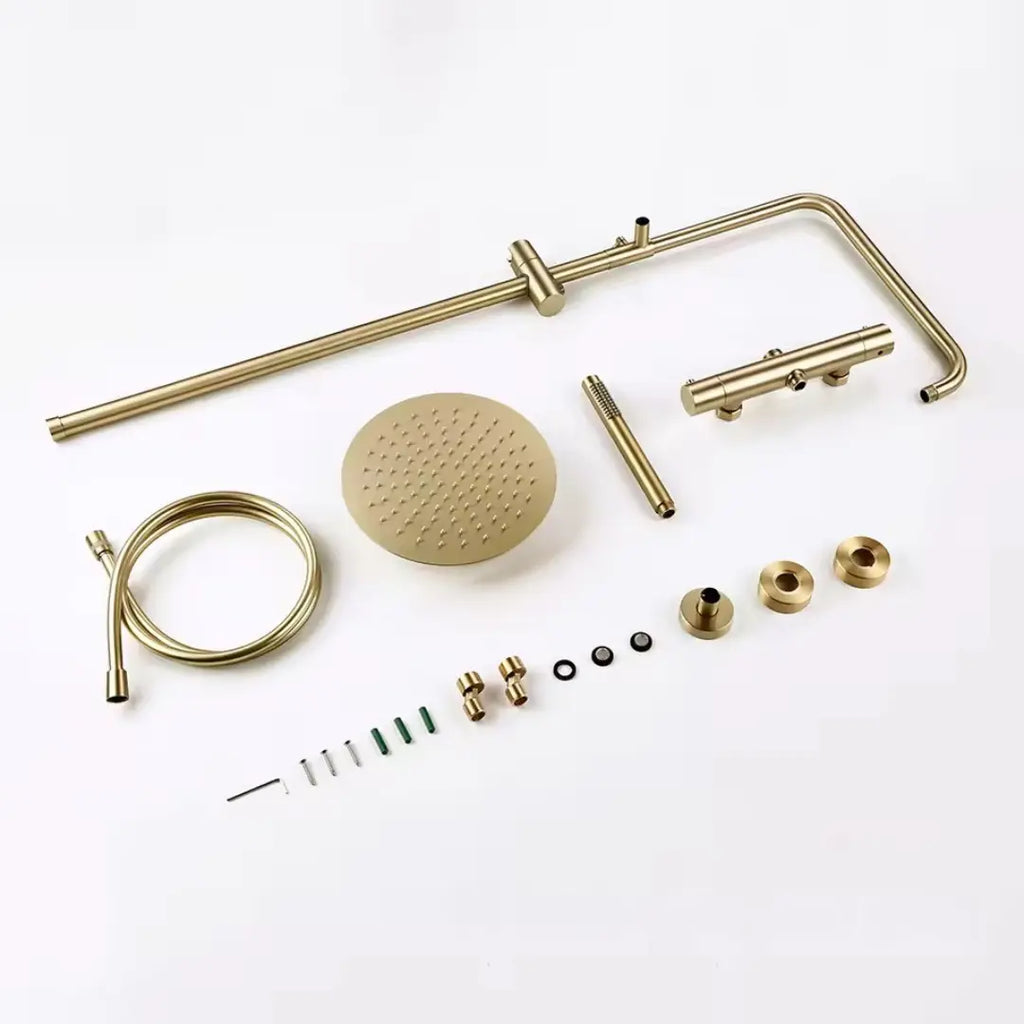 Colonne de douche thermostatique dorée bras droit support coulissant