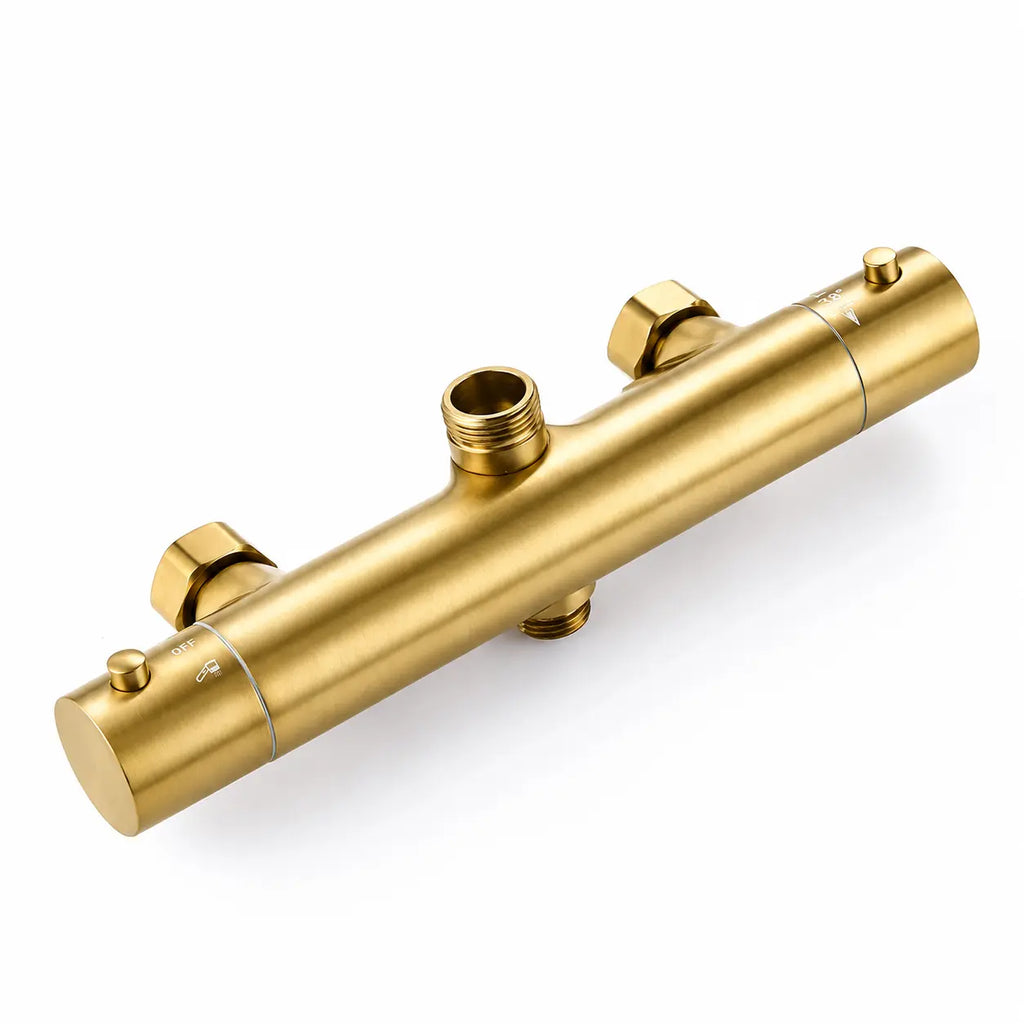 Colonne de douche thermostatique dorée bras droit support coulissant