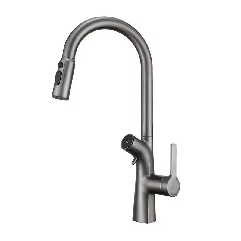 Robinet de cuisine or brossé avec écran digital de température