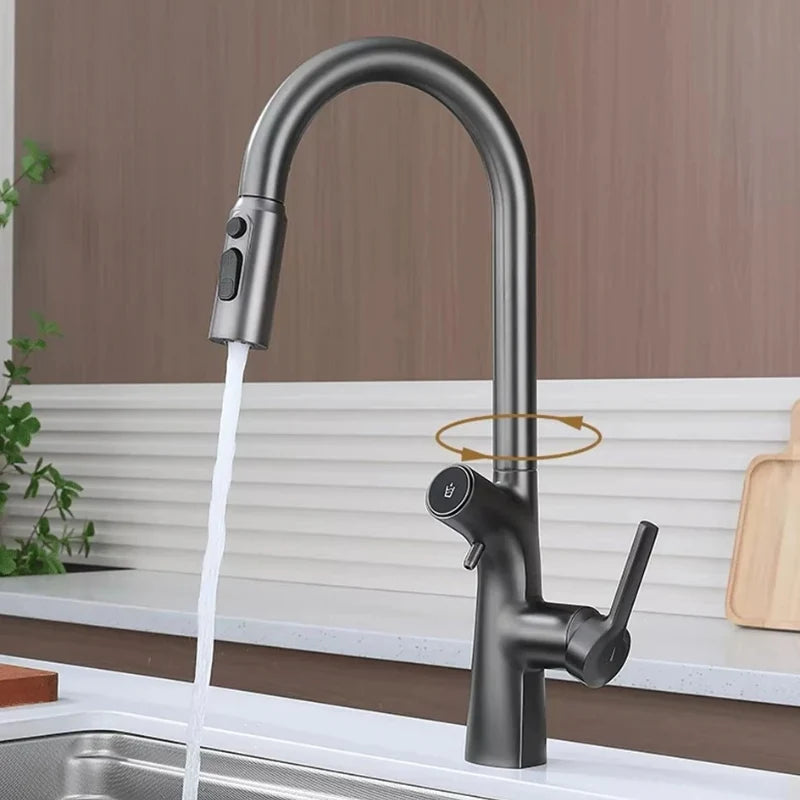 Robinet de cuisine or brossé avec écran digital de température