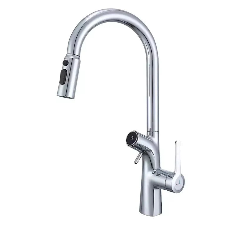 Robinet de cuisine or brossé avec écran digital de température