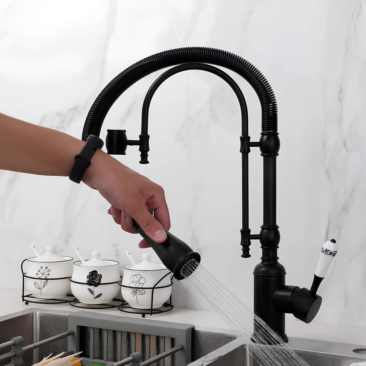 Robinet cuisine douchette extractible mitigeur laiton ressort flexible