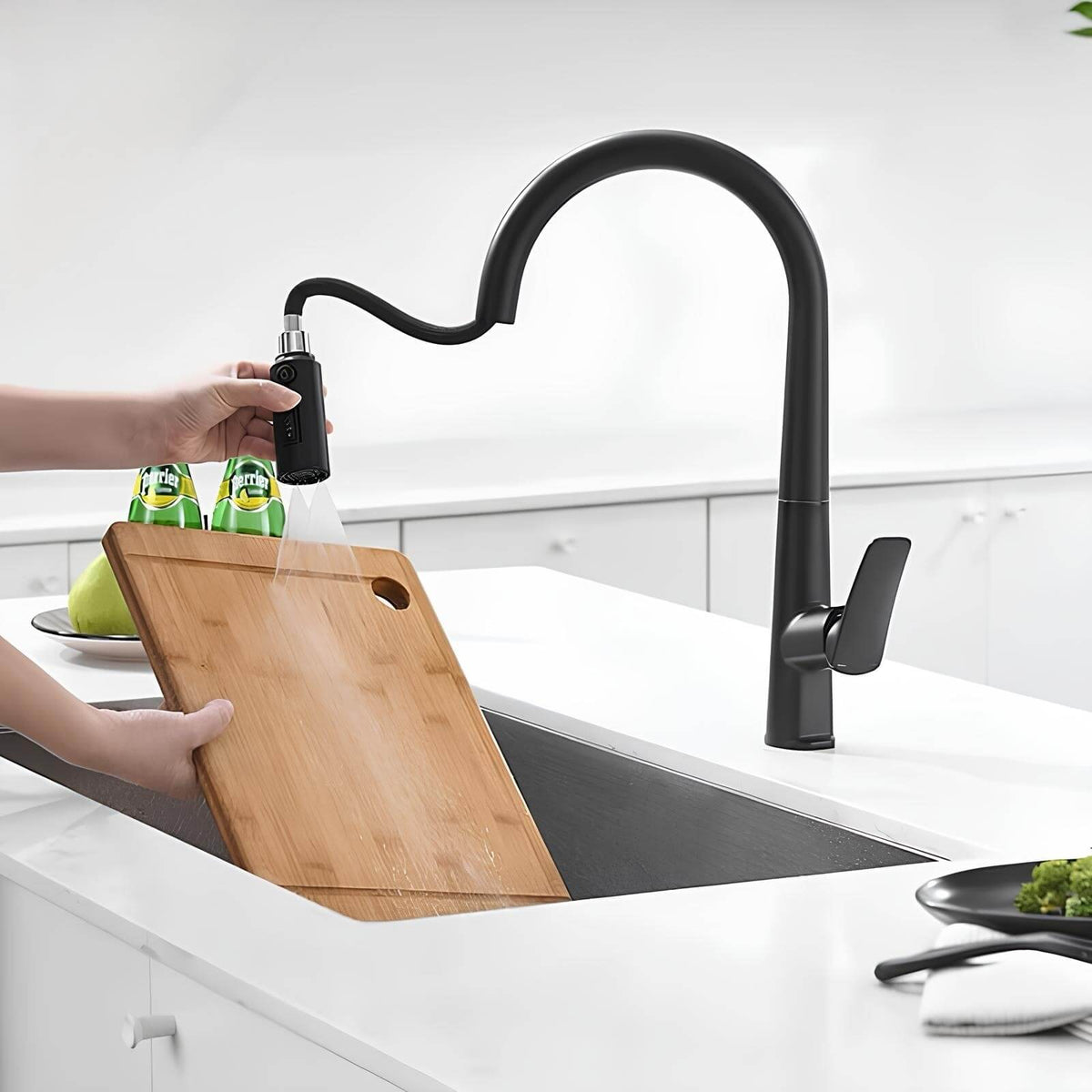 Robinet cuisine laiton avec douchette extractible et eau filtrée