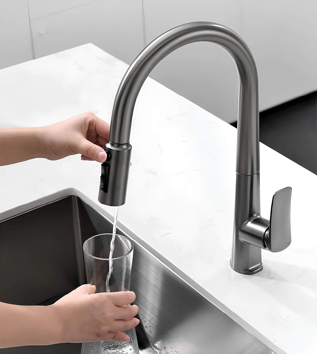 Robinet cuisine laiton avec douchette extractible et eau filtrée