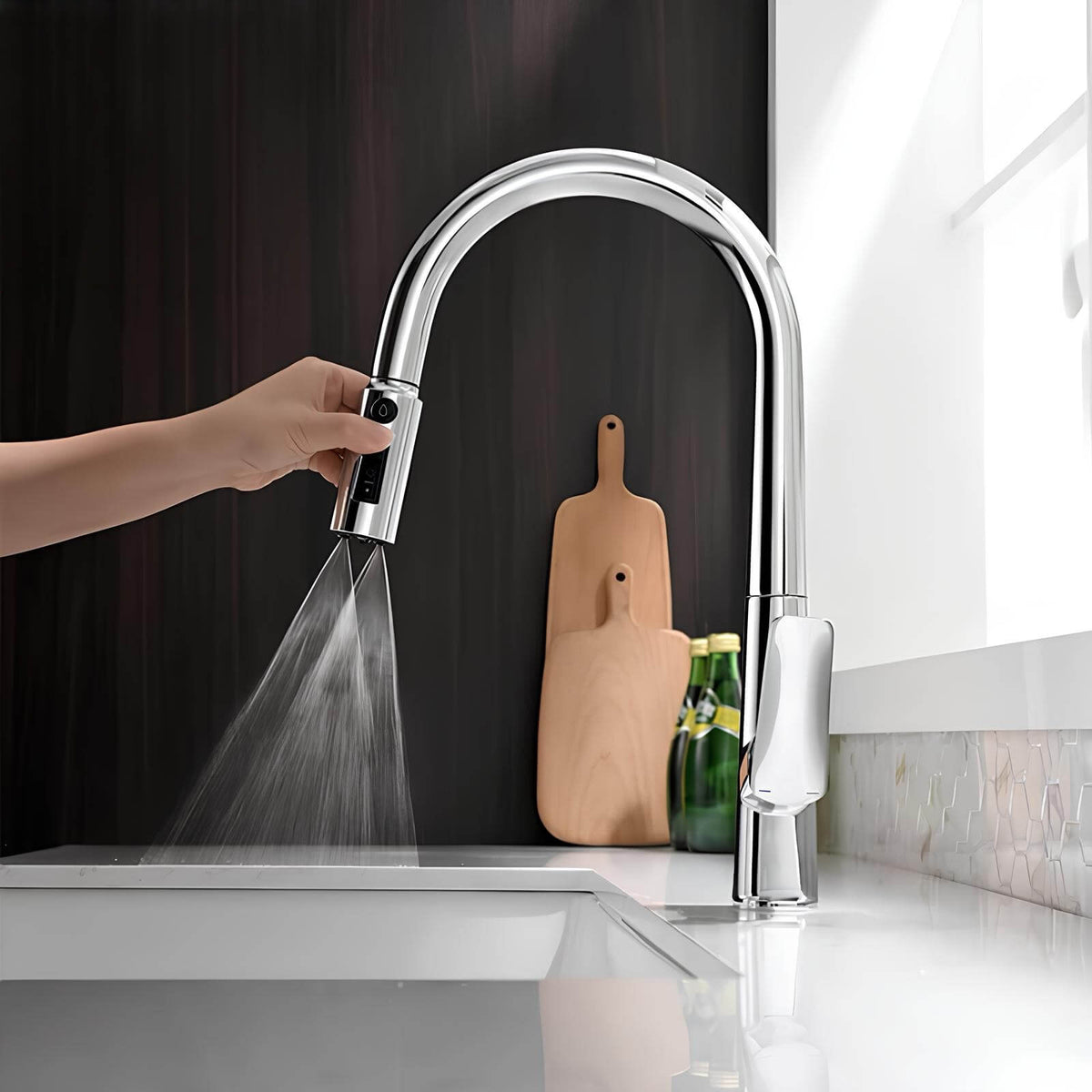 Robinet cuisine laiton avec douchette extractible et eau filtrée