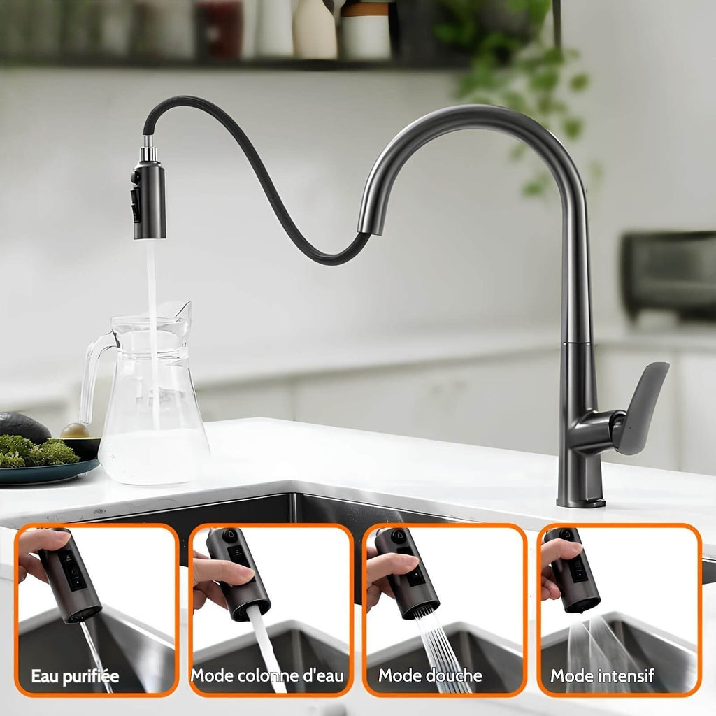 Robinet cuisine laiton avec douchette extractible et eau filtrée