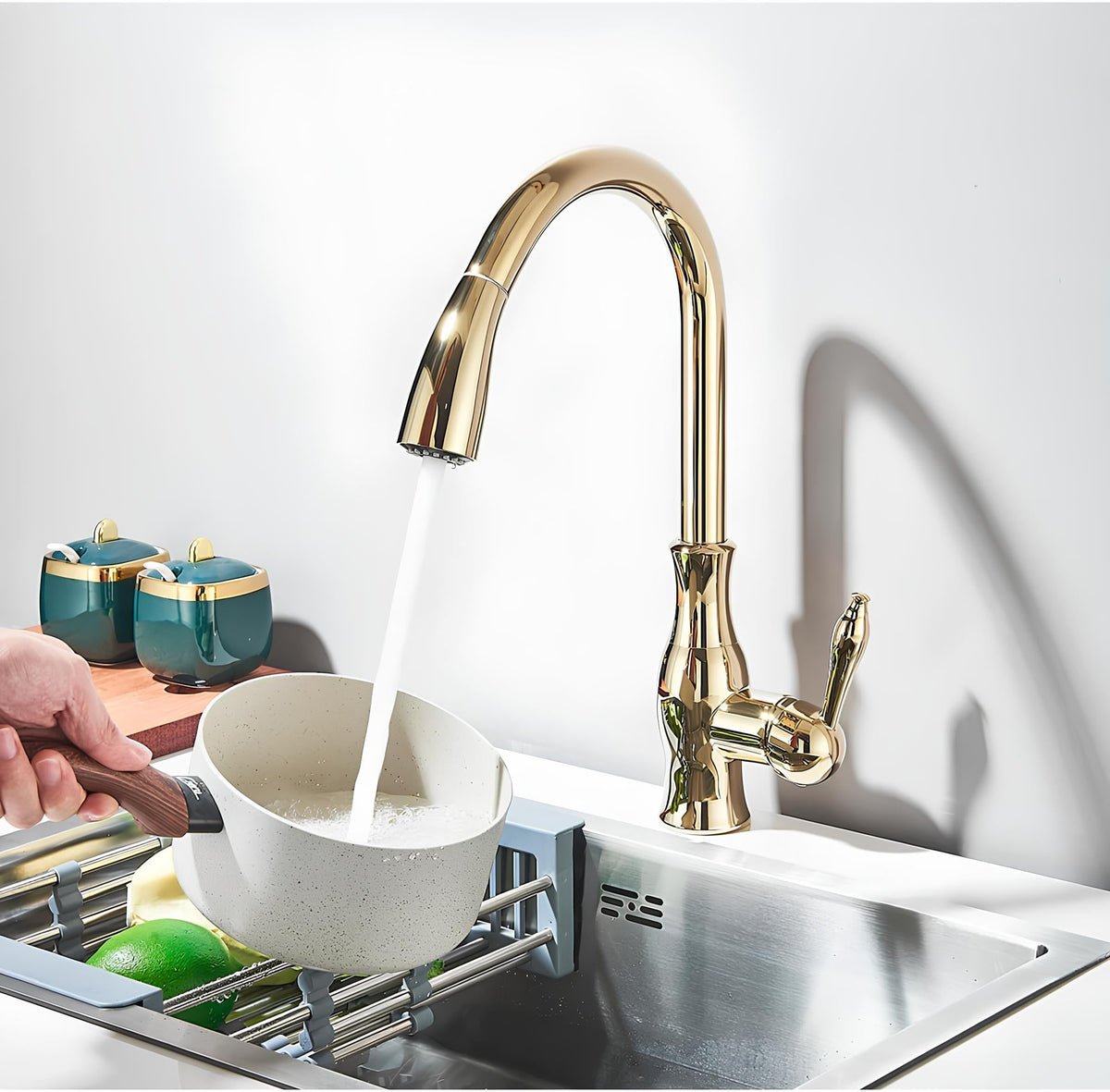 Robinet cuisine laiton douchette extractible col pivotant