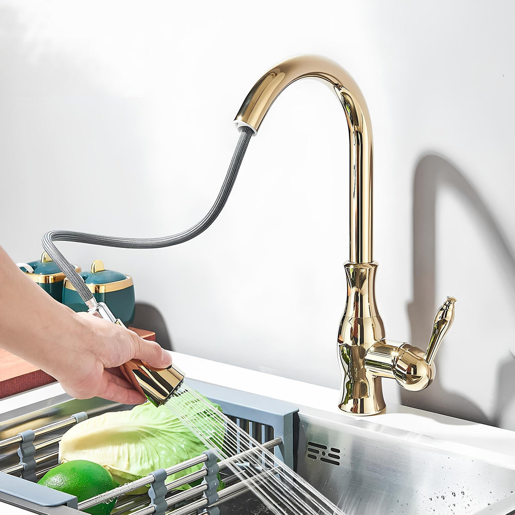 Robinet cuisine laiton douchette extractible col pivotant