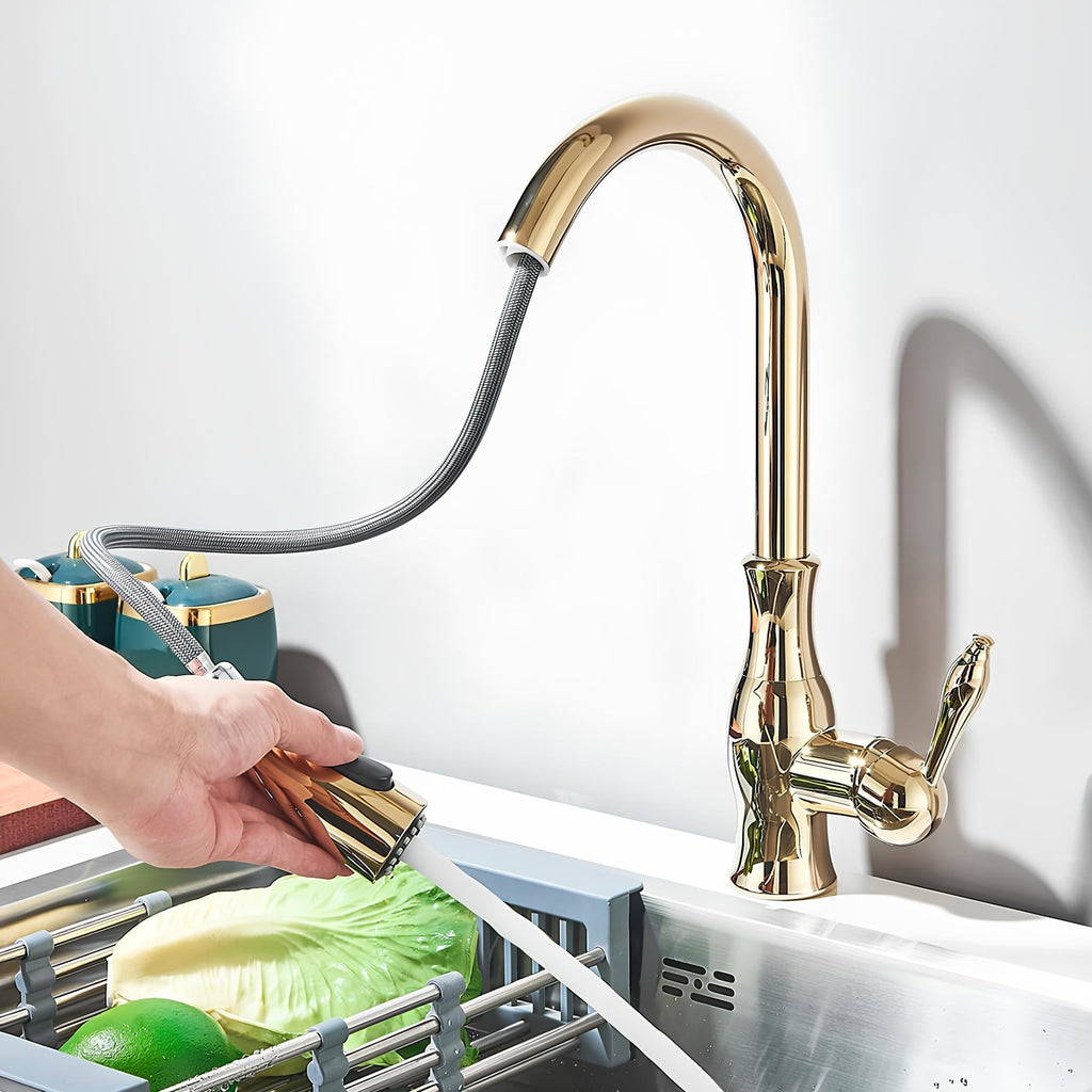 Robinet cuisine laiton douchette extractible col pivotant