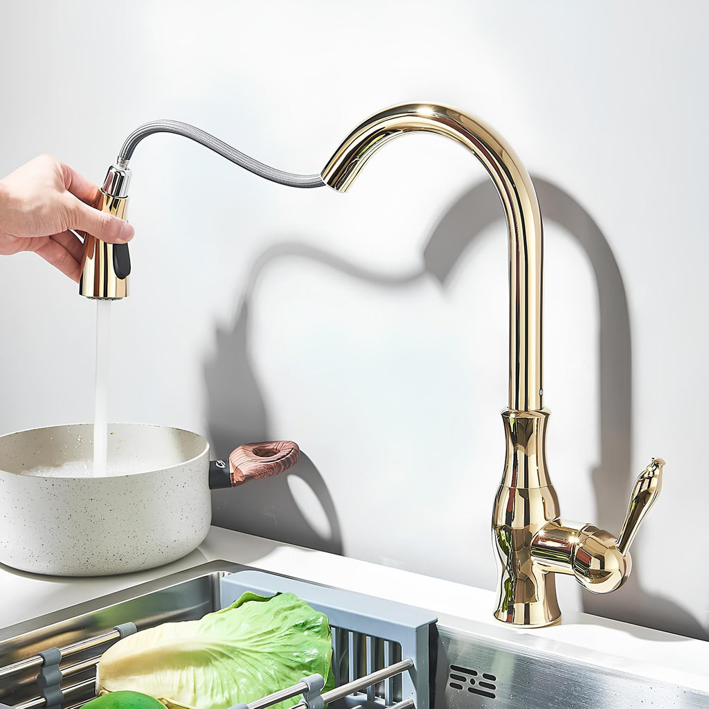 Robinet cuisine laiton douchette extractible col pivotant