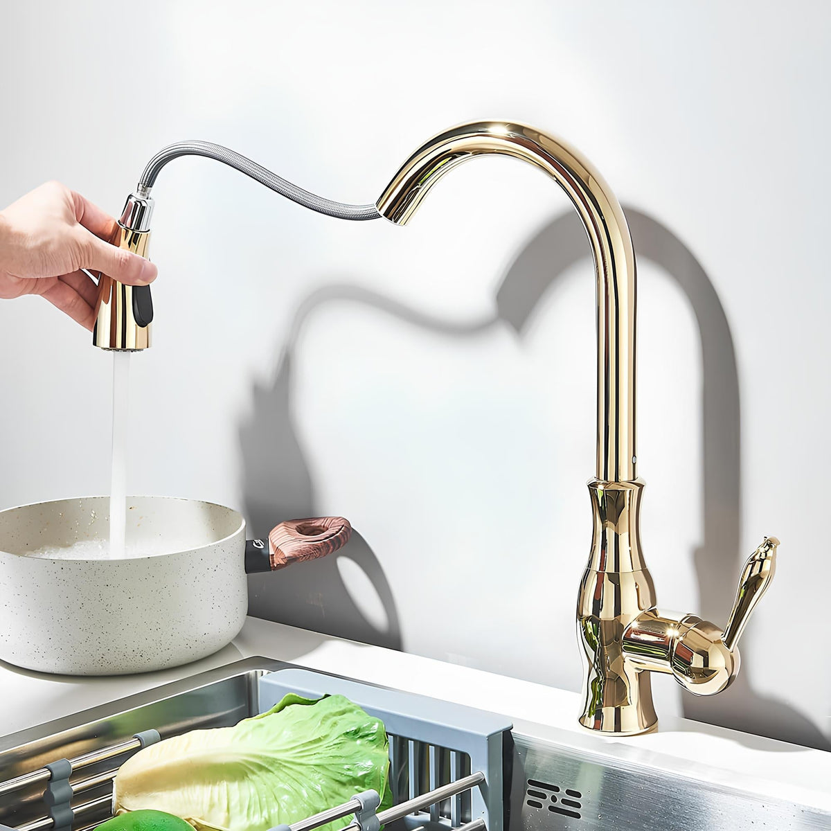 Robinet cuisine laiton douchette extractible col pivotant